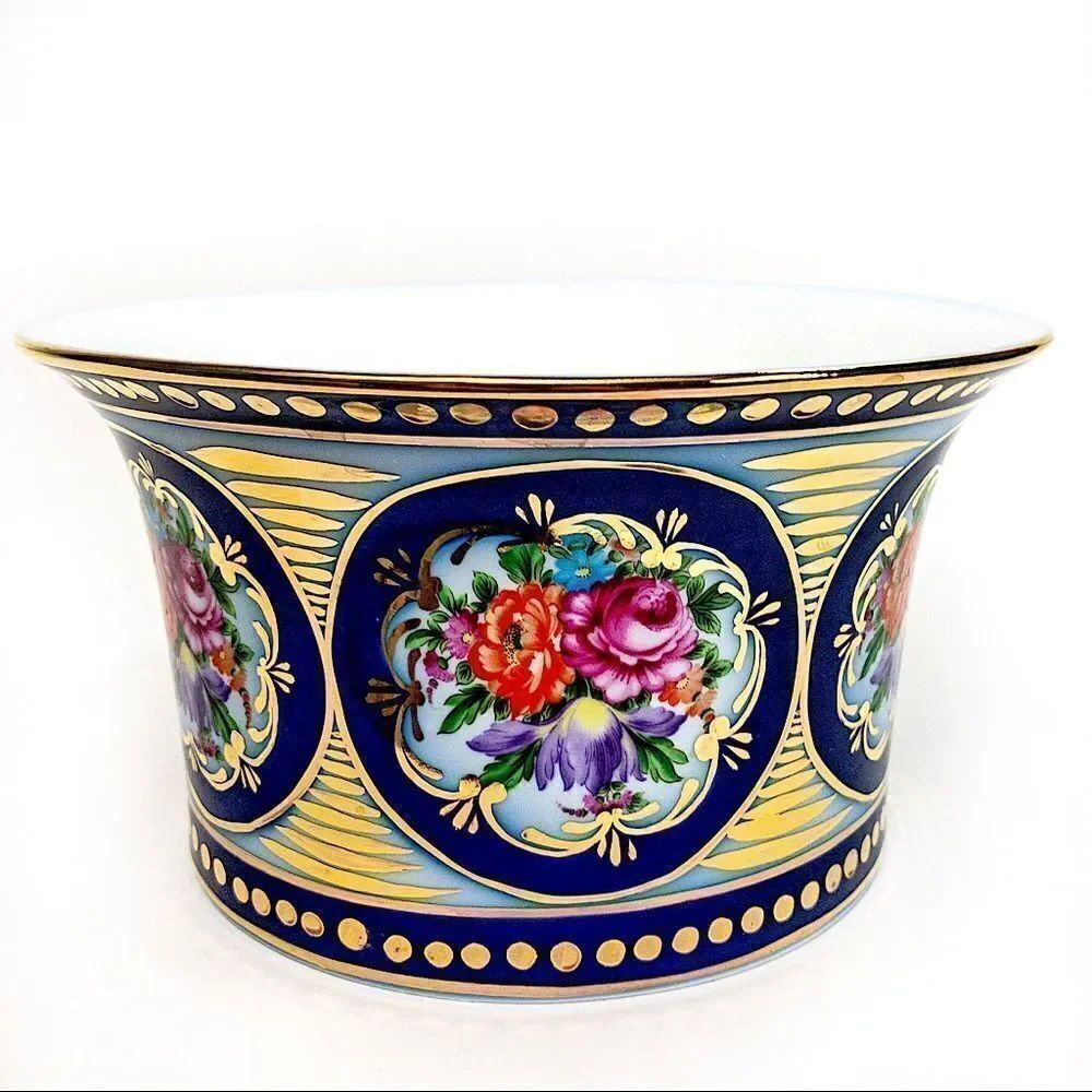Staffordshire England Baroque Porcelain Roselle Floral Serving Bowl